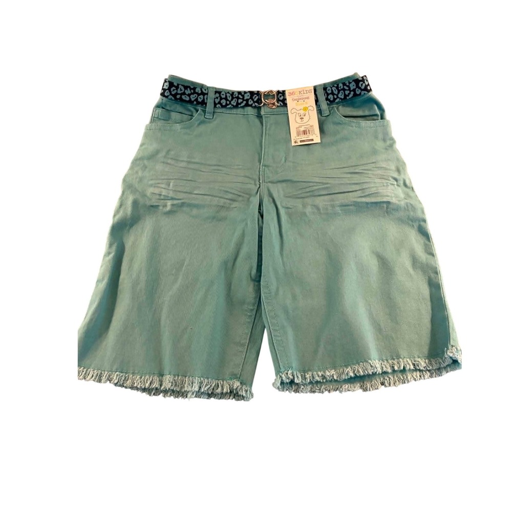 365 Kids‎ Garanimals Bermuda Shorts Girls 6 Aqua Raw Hem Belted Denim